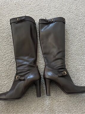 Women’s JCrew Dark Brown Leather Knee-High Heeled Boots